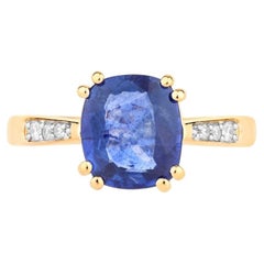 Blue Sapphire Ring With Diamonds 2.29 Carats 18K Yellow Gold