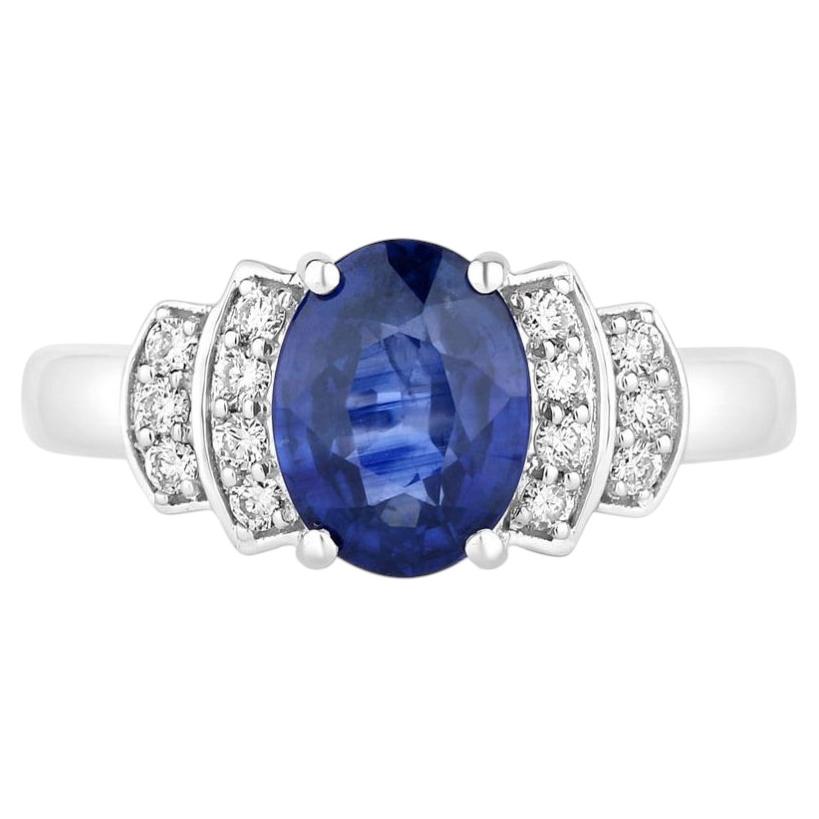 Blue Sapphire Ring With Diamonds 2.3 Carats 18K White Gold