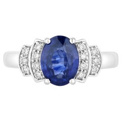 Blue Sapphire Ring With Diamonds 2.3 Carats 18K White Gold