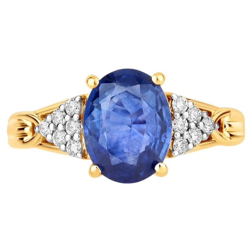 Bague en saphir bleu sertie de diamants, 2,3 carats, en or jaune 18 carats