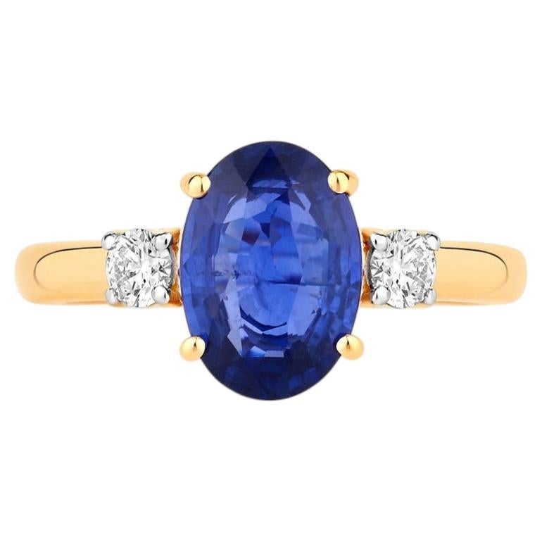 Ring mit blauem Saphir und Diamanten, 2,3 Karat, 18 Karat Gelbgold