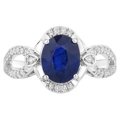 Blue Sapphire Ring With Diamonds 2.31 Carats 18K White Gold
