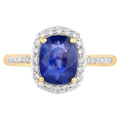 Blue Sapphire Ring With Diamonds 2.32 Carats 18K Yellow Gold