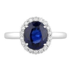 Blue Sapphire Ring With Diamonds 2.38 Carats 18K White Gold