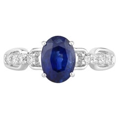 Blue Sapphire Ring With Diamonds 2.38 Carats 18K White Gold