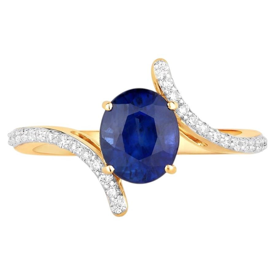 Ring mit blauem Saphir und Diamanten, 2,38 Karat, 18 Karat Gelbgold im Angebot