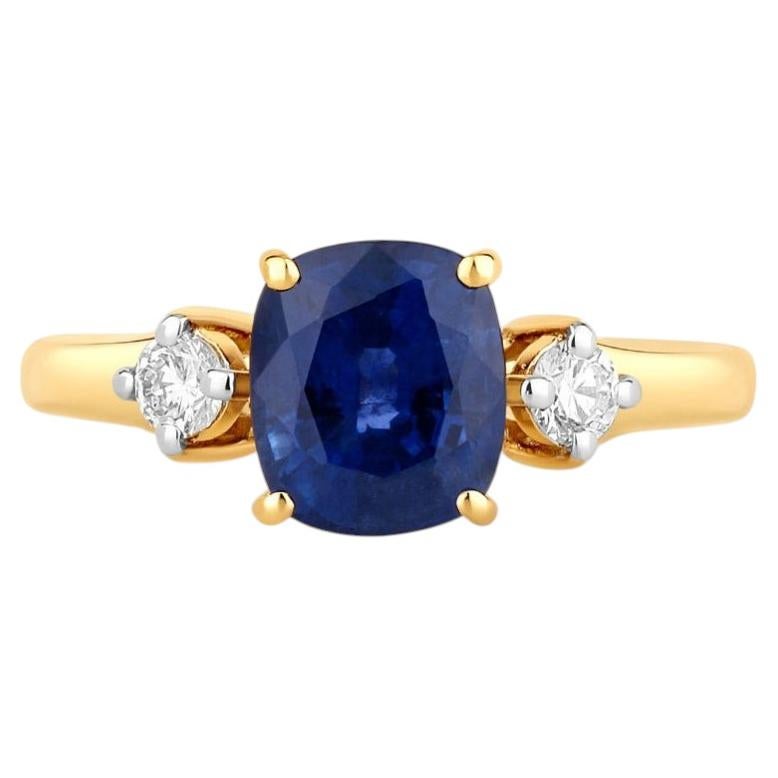Anello con zaffiro blu e diamanti, 2,38 carati, oro giallo 18 carati