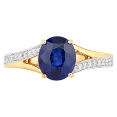 Ring mit blauem Saphir und Diamanten, 2,4 Karat, 18 Karat Gelbgold