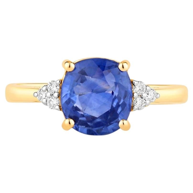 Blue Sapphire Ring With Diamonds 2.4 Carats 18K Yellow Gold