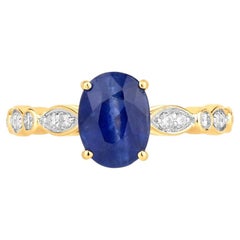 Blue Sapphire Ring With Diamonds 2.42 Carats 18K Yellow Gold