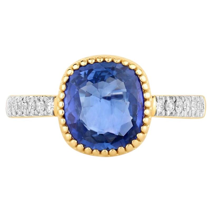 Blue Sapphire Ring With Diamonds 2.42 Carats 18K Yellow Gold