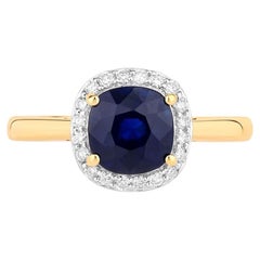 Blue Sapphire Ring With Diamonds 2.42 Carats 18K Yellow Gold