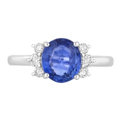 Blue Sapphire Ring With Diamonds 2.48 Carats 18K White Gold