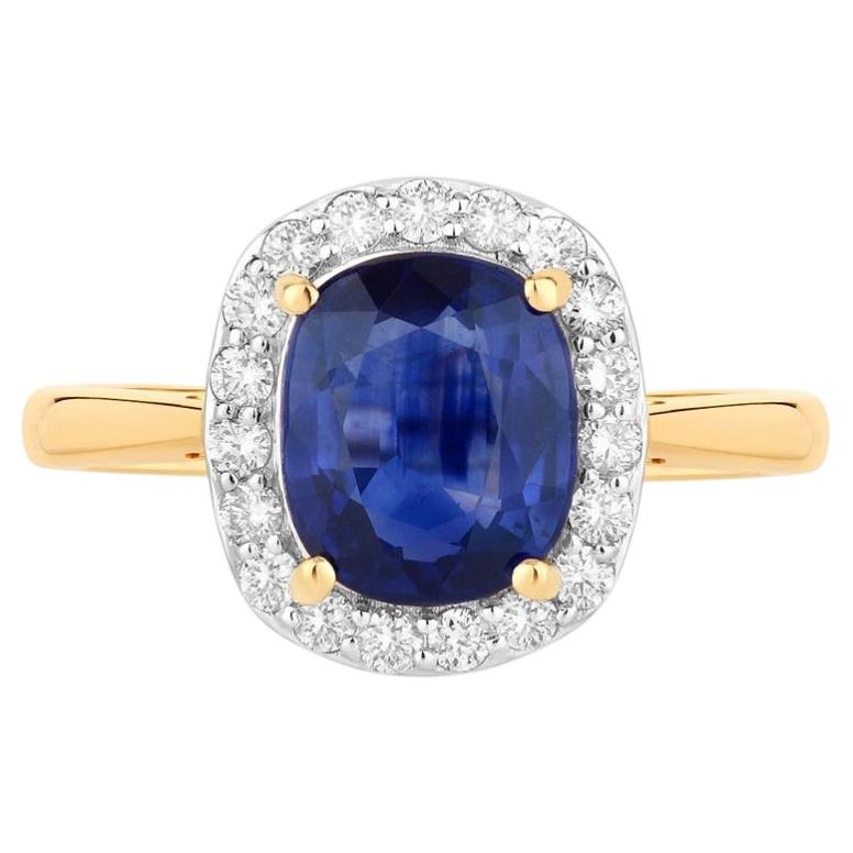 Blue Sapphire Ring With Diamonds 2.48 Carats 18K Yellow Gold For Sale