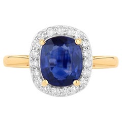 Blue Sapphire Ring With Diamonds 2.48 Carats 18K Yellow Gold