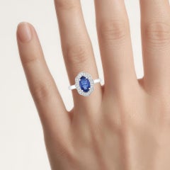 Blue Sapphire Ring With Diamonds 2.5 Carats 18K White Gold