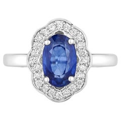 Blue Sapphire Ring With Diamonds 2.5 Carats 18K White Gold