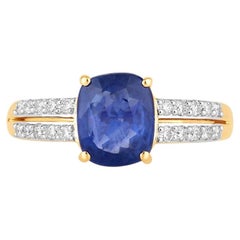 Blue Sapphire Ring With Diamonds 2.5 Carats 18K Yellow Gold