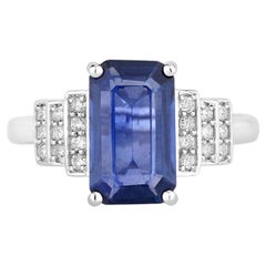Blue Sapphire Ring With Diamonds 2.52 Carats 18K White Gold
