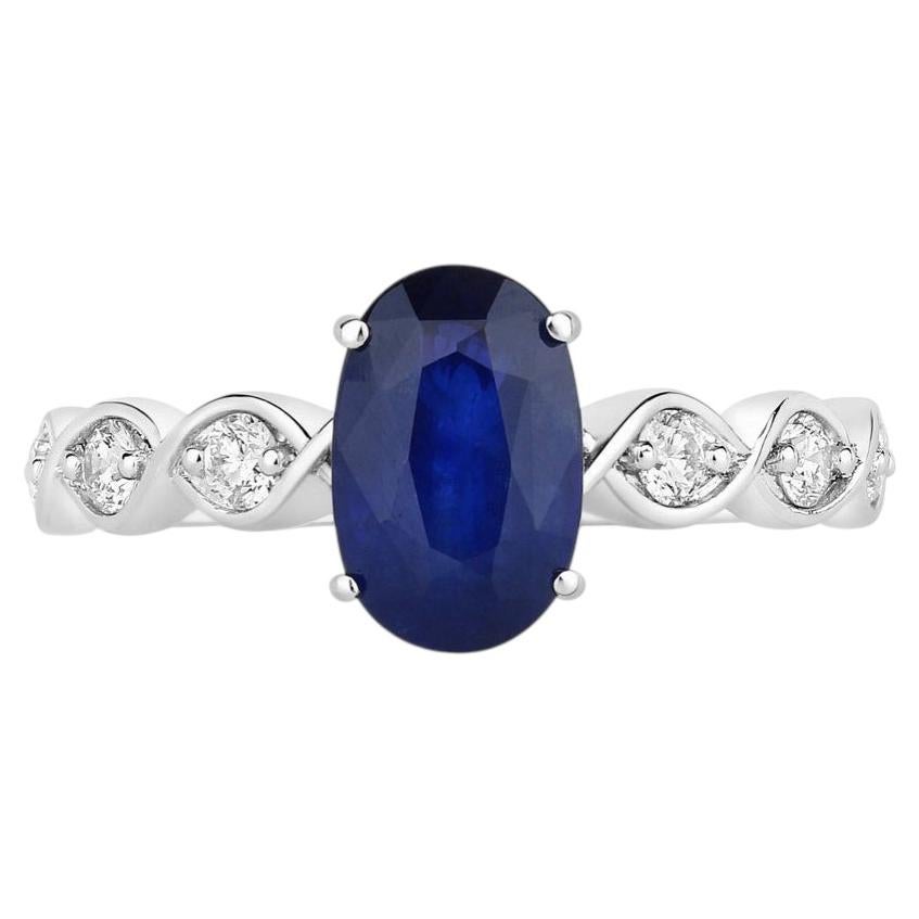 Blue Sapphire Ring With Diamonds 2.54 Carats 18K White Gold