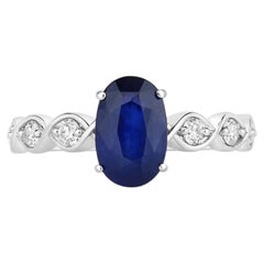 Blue Sapphire Ring With Diamonds 2.54 Carats 18K White Gold