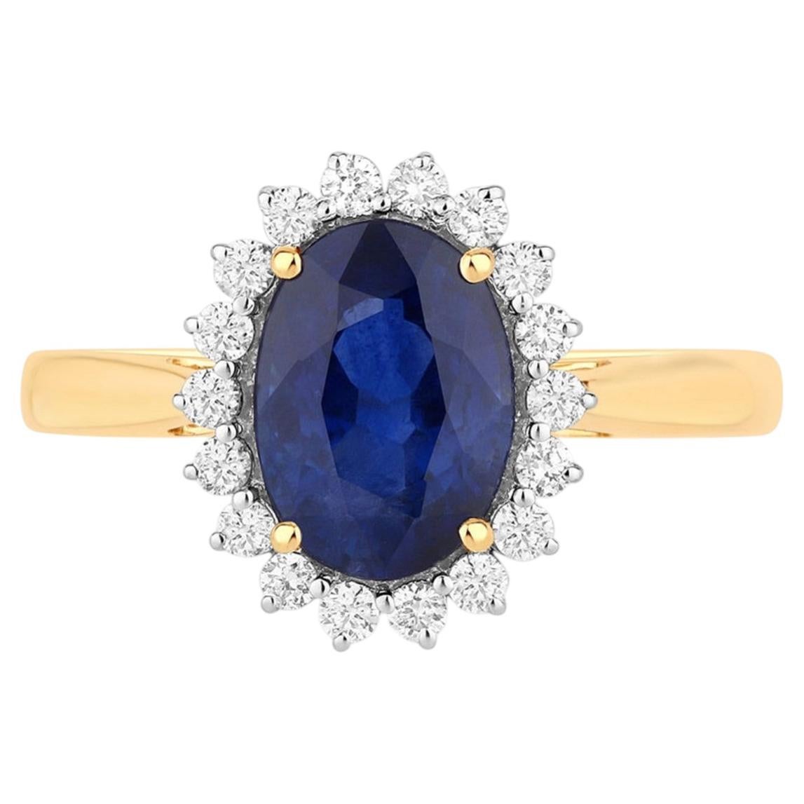 Blue Sapphire Ring With Diamonds 2.58 Carats 18K Yellow Gold