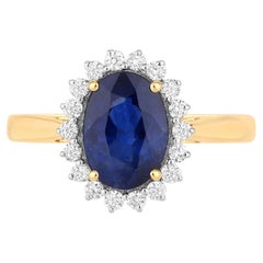 Blue Sapphire Ring With Diamonds 2.58 Carats 18K Yellow Gold