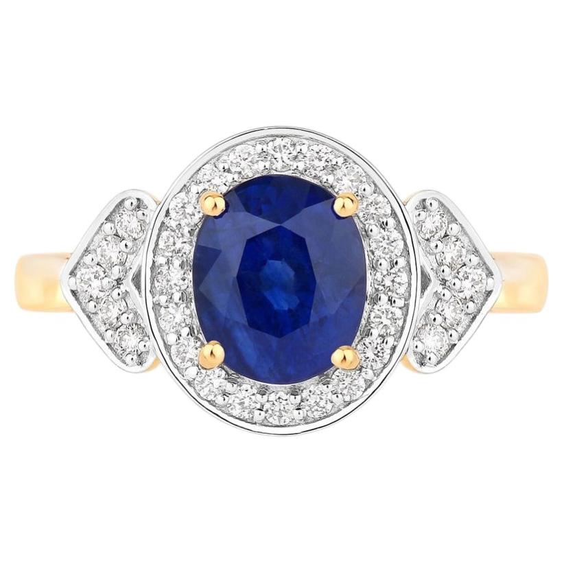 Bague en saphir bleu sertie de diamants, 2,58 carats, en or jaune 18 carats