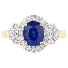 Blue Sapphire Ring With Diamonds 2.58 Carats 18K Yellow Gold