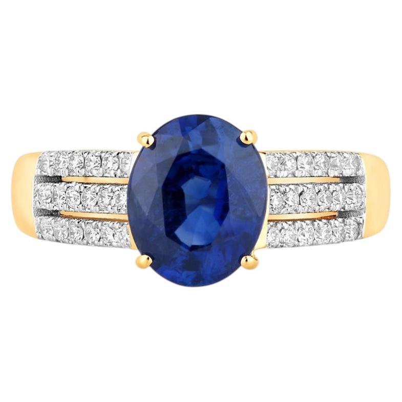 Anello con zaffiro blu e diamanti, 2,58 carati, oro giallo 18 carati