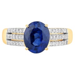 Anillo de zafiro azul con diamantes, 2,58 quilates, oro amarillo de 18 quilates