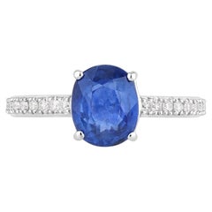 Blue Sapphire Ring With Diamonds 2.6 Carats 18K White Gold