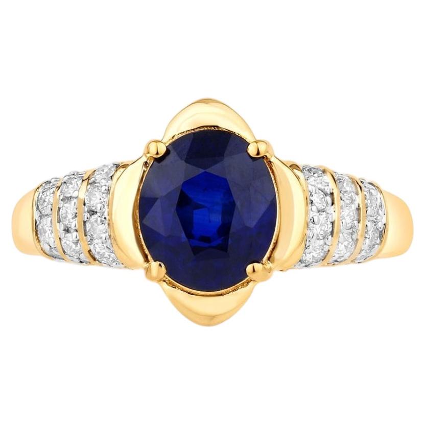 Bague en saphir bleu sertie de diamants, 2,62 carats, or jaune 18 carats