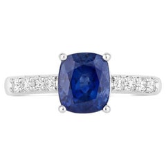Blue Sapphire Ring With Diamonds 2.64 Carats 18K White Gold