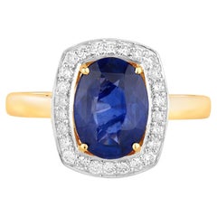 Anello con zaffiro blu e diamanti da 2,64 carati, in oro giallo 18 carati