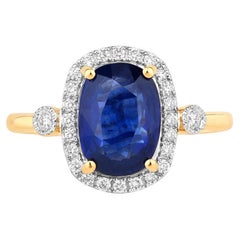 Blue Sapphire Ring With Diamonds 2.66 Carats 18K Yellow Gold