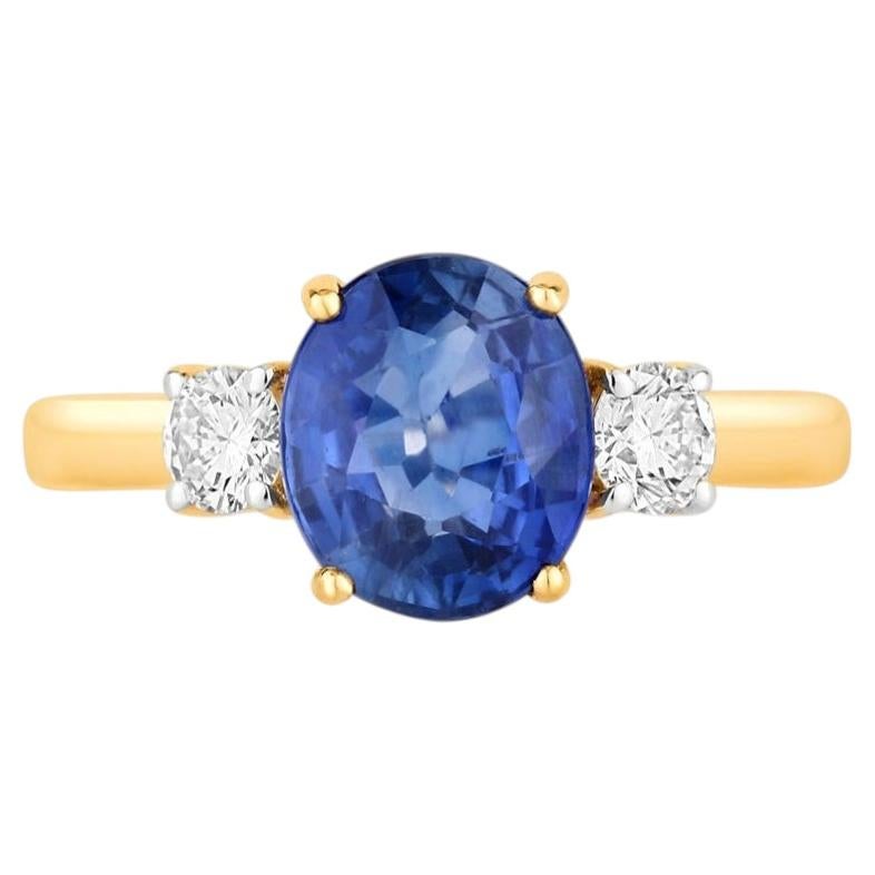 Ring mit blauem Saphir und Diamanten, 2,7 Karat, 18 Karat Gelbgold