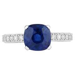 Blue Sapphire Ring With Diamonds 2.82 Carats 18K White Gold