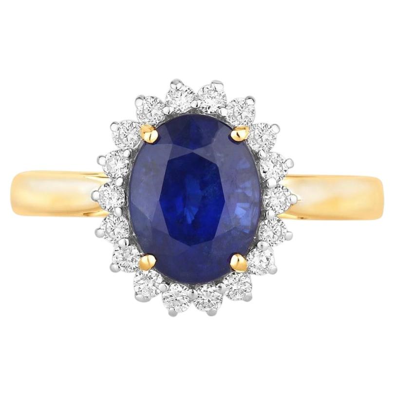 Blue Sapphire Ring With Diamonds 2.82 Carats 18K Yellow Gold
