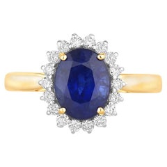 Ring mit blauem Saphir und Diamanten, 2,82 Karat, 18 Karat Gelbgold