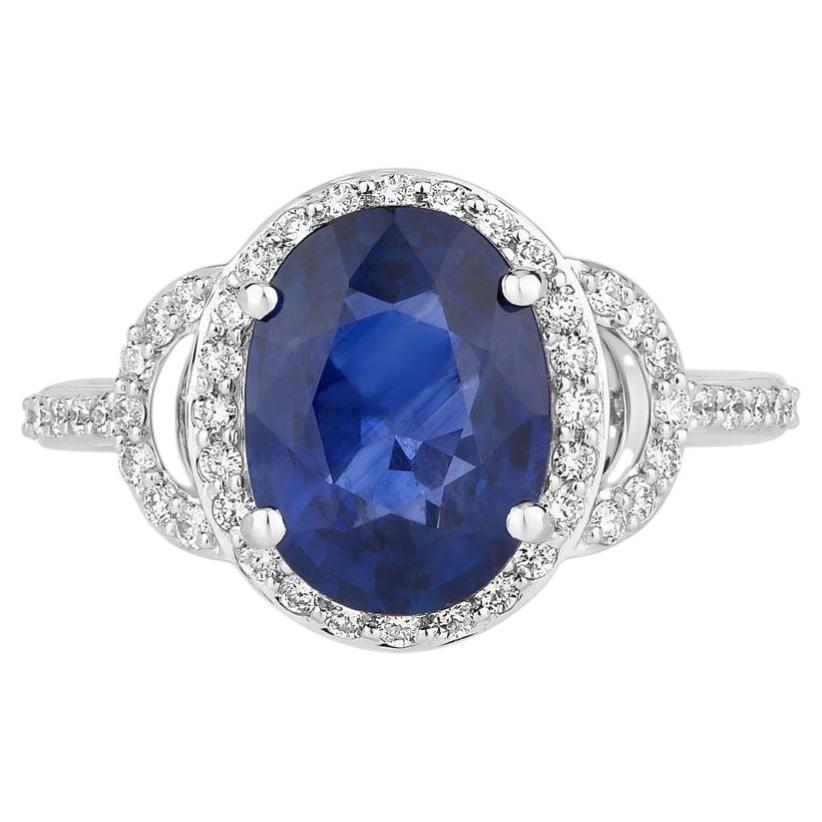 Ring mit blauem Saphir und Diamanten, 2,96 Karat, 18 Karat Weißgold