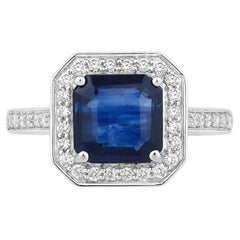 Anello con zaffiro blu e diamanti, 2,96 carati, oro bianco 18 carati