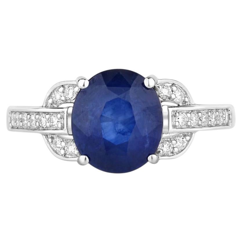 Ring mit blauem Saphir und Diamanten, 2,98 Karat, 18 Karat Weißgold im Angebot