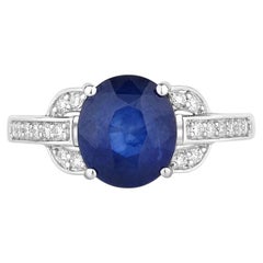 Blue Sapphire Ring With Diamonds 2.98 Carats 18K White Gold