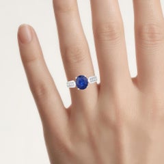 Blue Sapphire Ring With Diamonds 3 Carats 18K White Gold