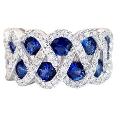 Blue Sapphire Ring With Diamonds 3 Carats 18K White Gold
