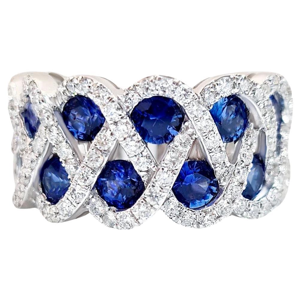 Blue Sapphire Ring With Diamonds 3 Carats 18K White Gold