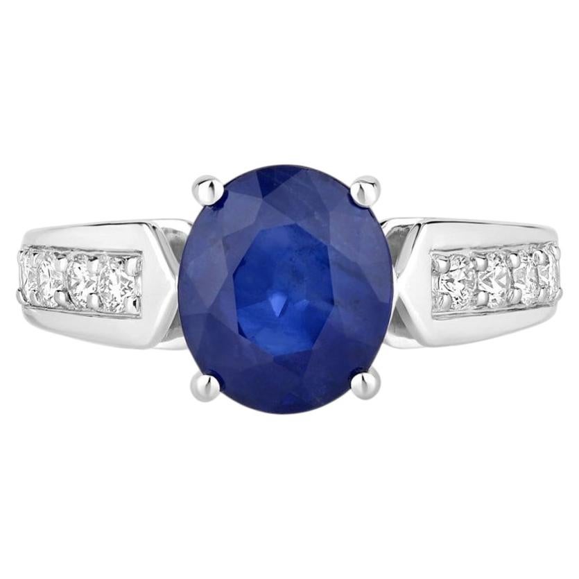 Blauer Saphir-Ring mit Diamanten 3 Karat 18K Weißgold im Angebot