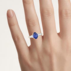 Blue Sapphire Ring With Diamonds 3 Carats 18K Yellow Gold
