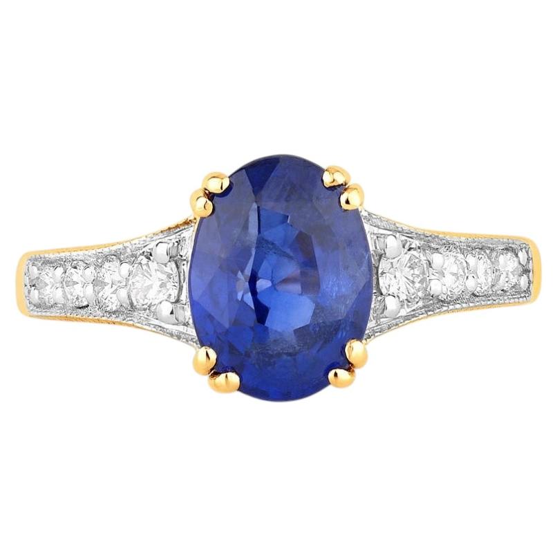 Bague en saphir bleu sertie de diamants, 3 carats, en or jaune 18 carats